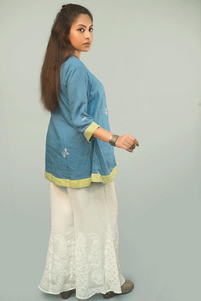 Blue jamdani wrap top or kurti