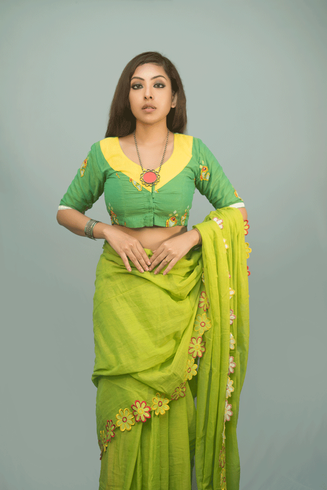 Green Jamdani Fish Embroidered Blouse