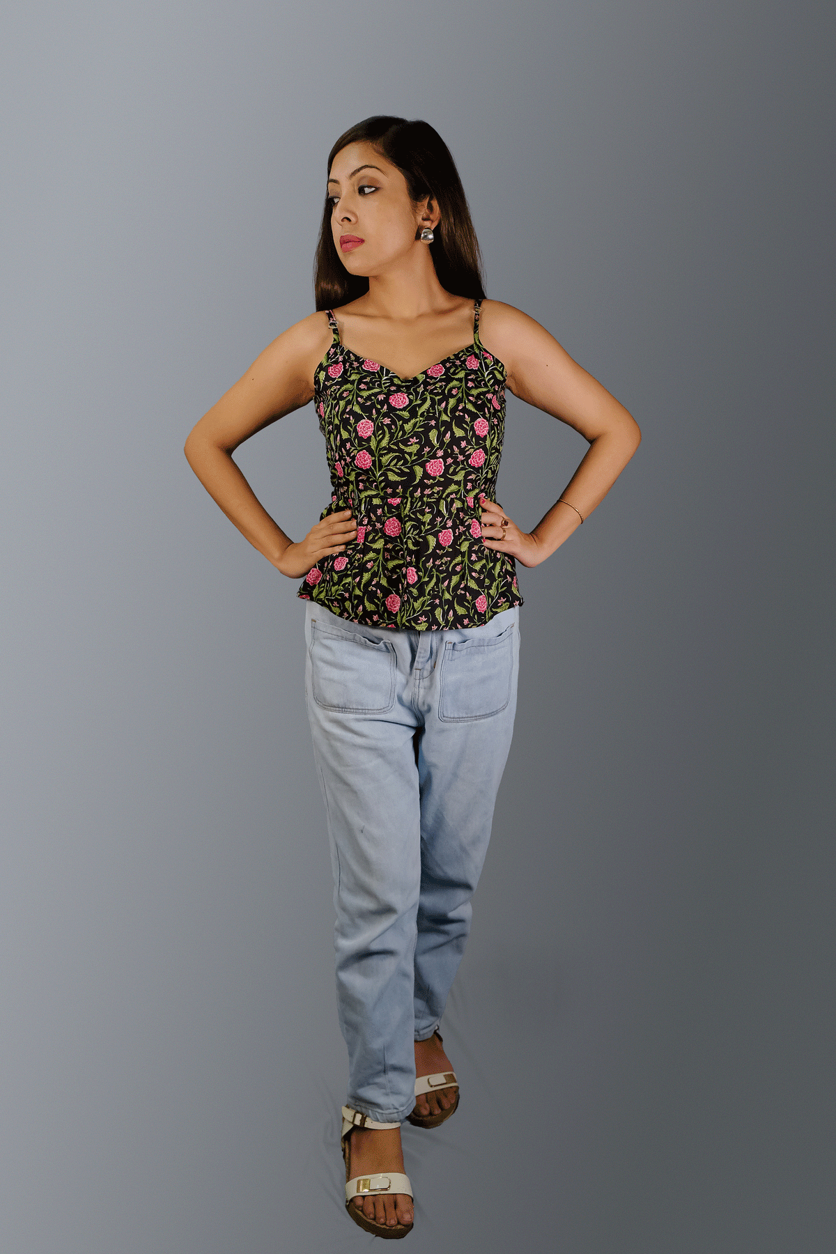 Floral spaghetti crop top | noodle strap crop top |