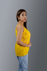 Yellow Jamdani spaghetti crop top or blouse