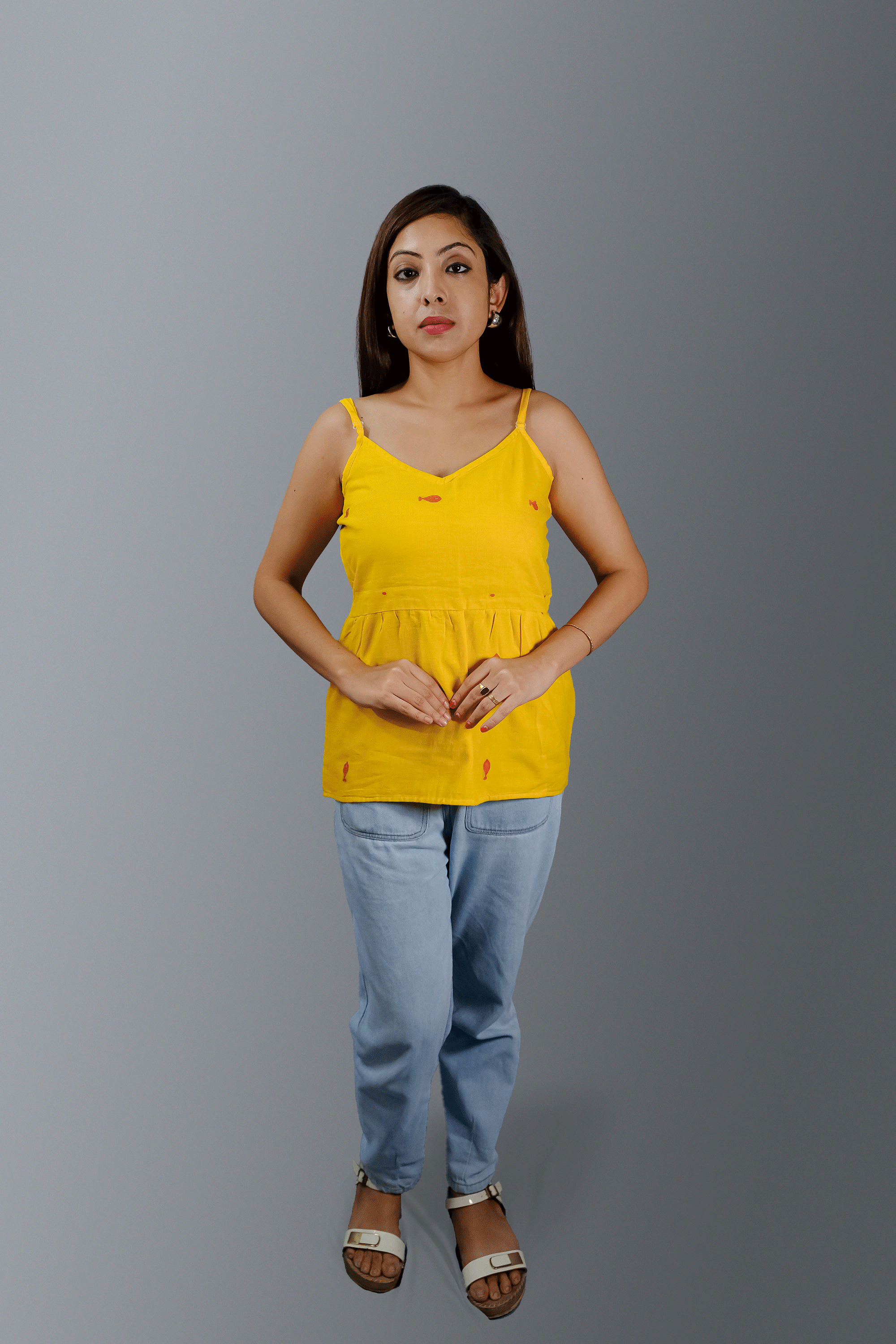 Yellow Jamdani spaghetti crop top or blouse