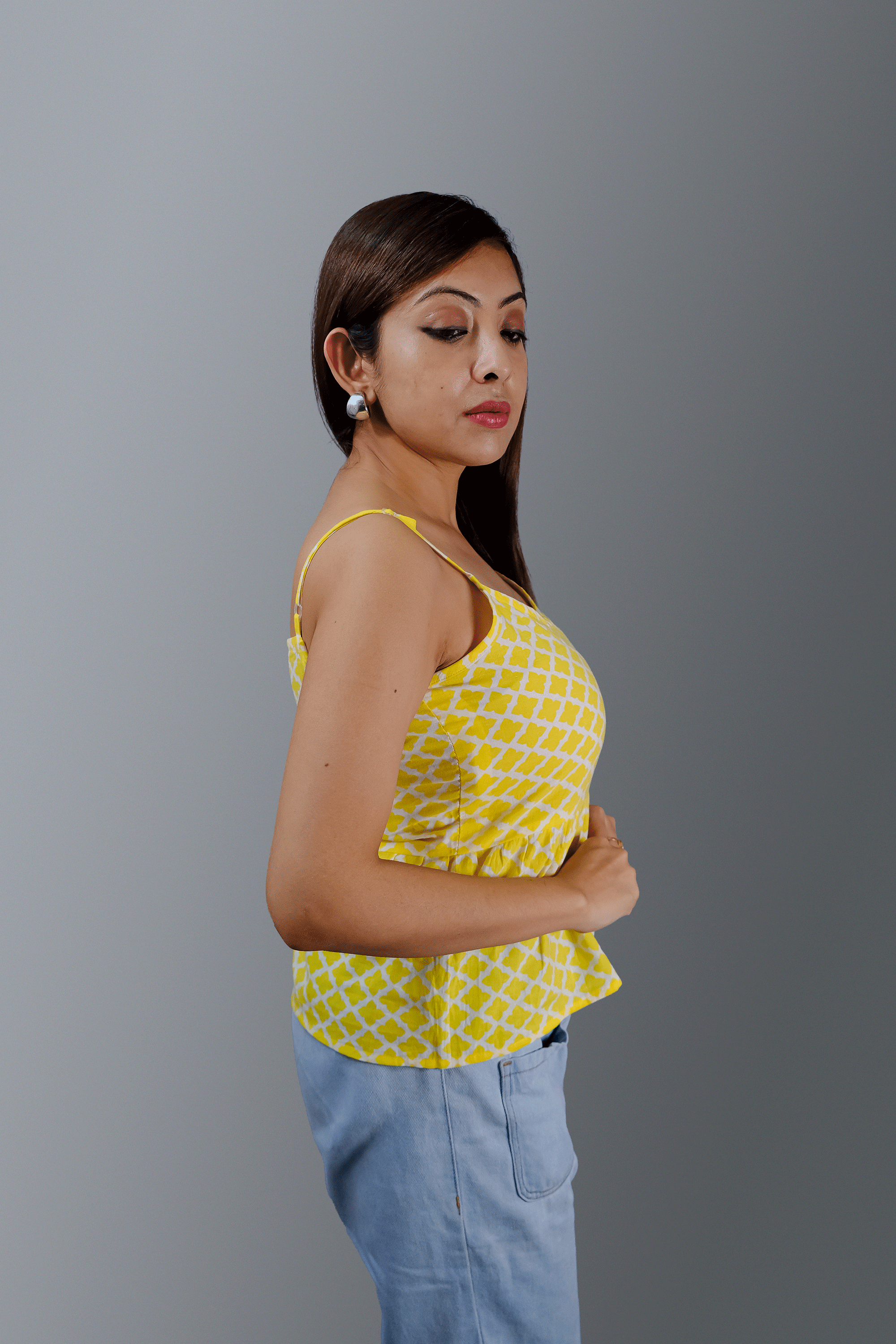 Yellow spaghetti crop top | noodle strap crop top | blouse