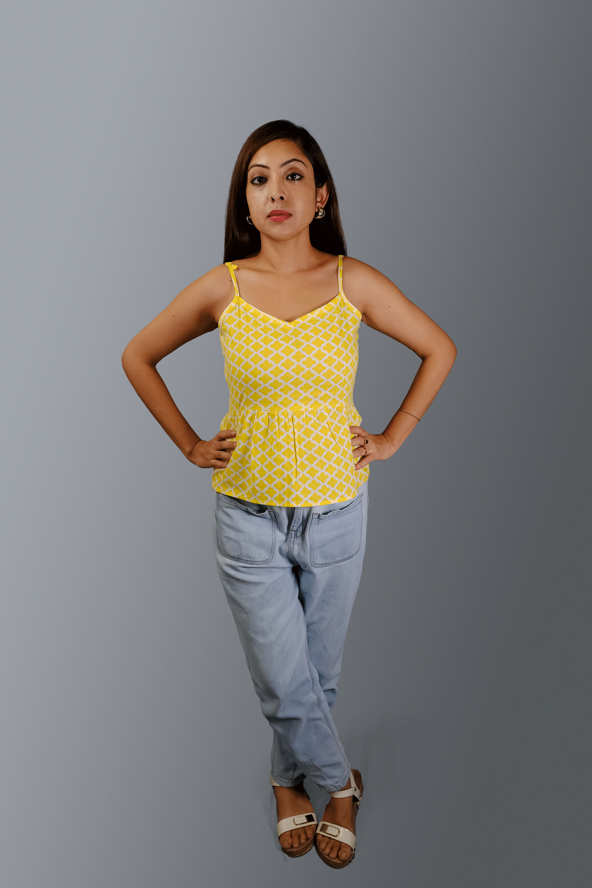 Yellow spaghetti crop top | noodle strap crop top | blouse