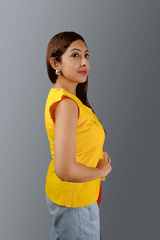 Yellow Jamdani Sleeveless Top with red belt