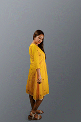 Yellow Jamdani Dress with Lace Detailing