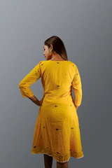 Yellow Jamdani Dress with Lace Detailing