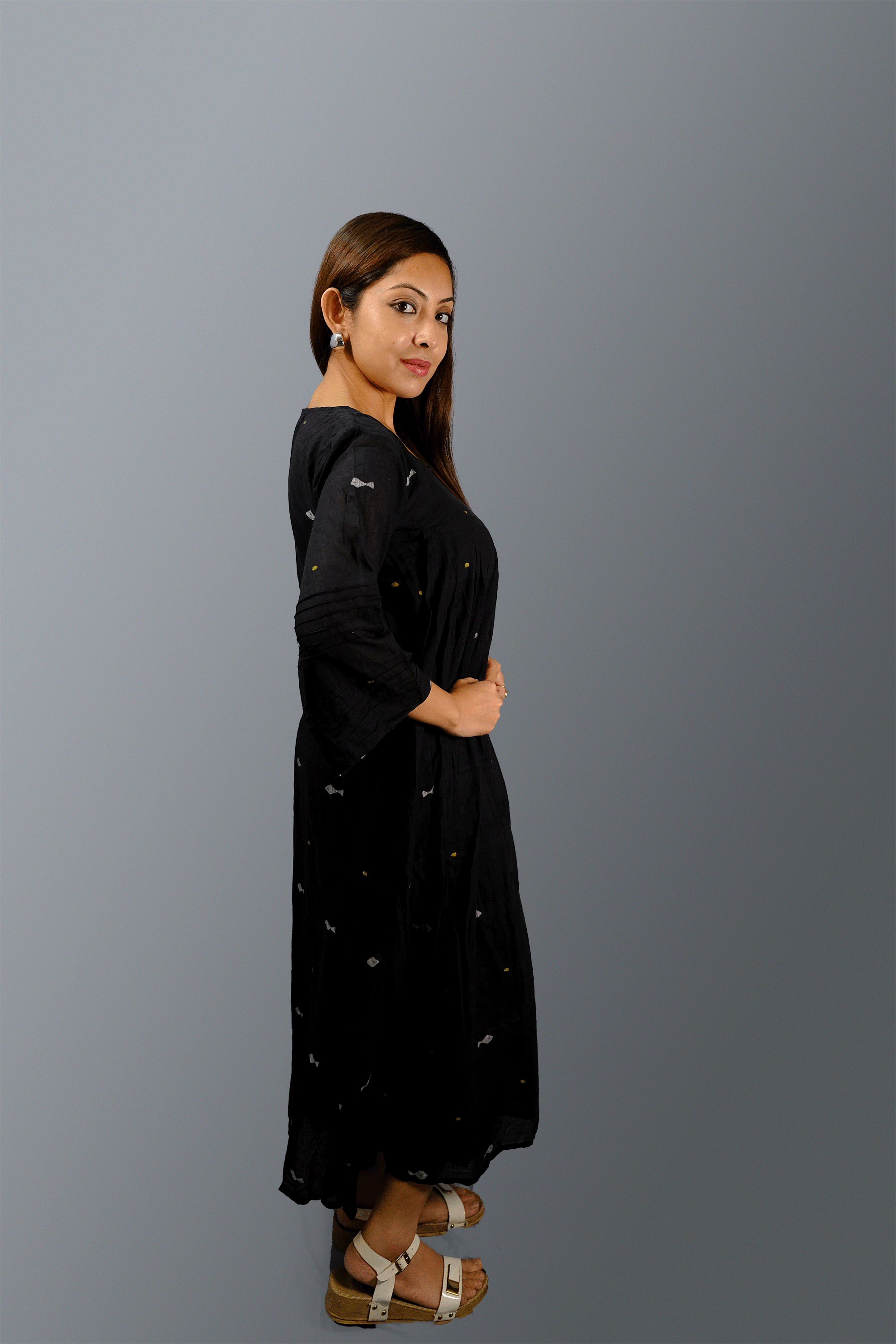 Black handwoven Jamdani maxi dress