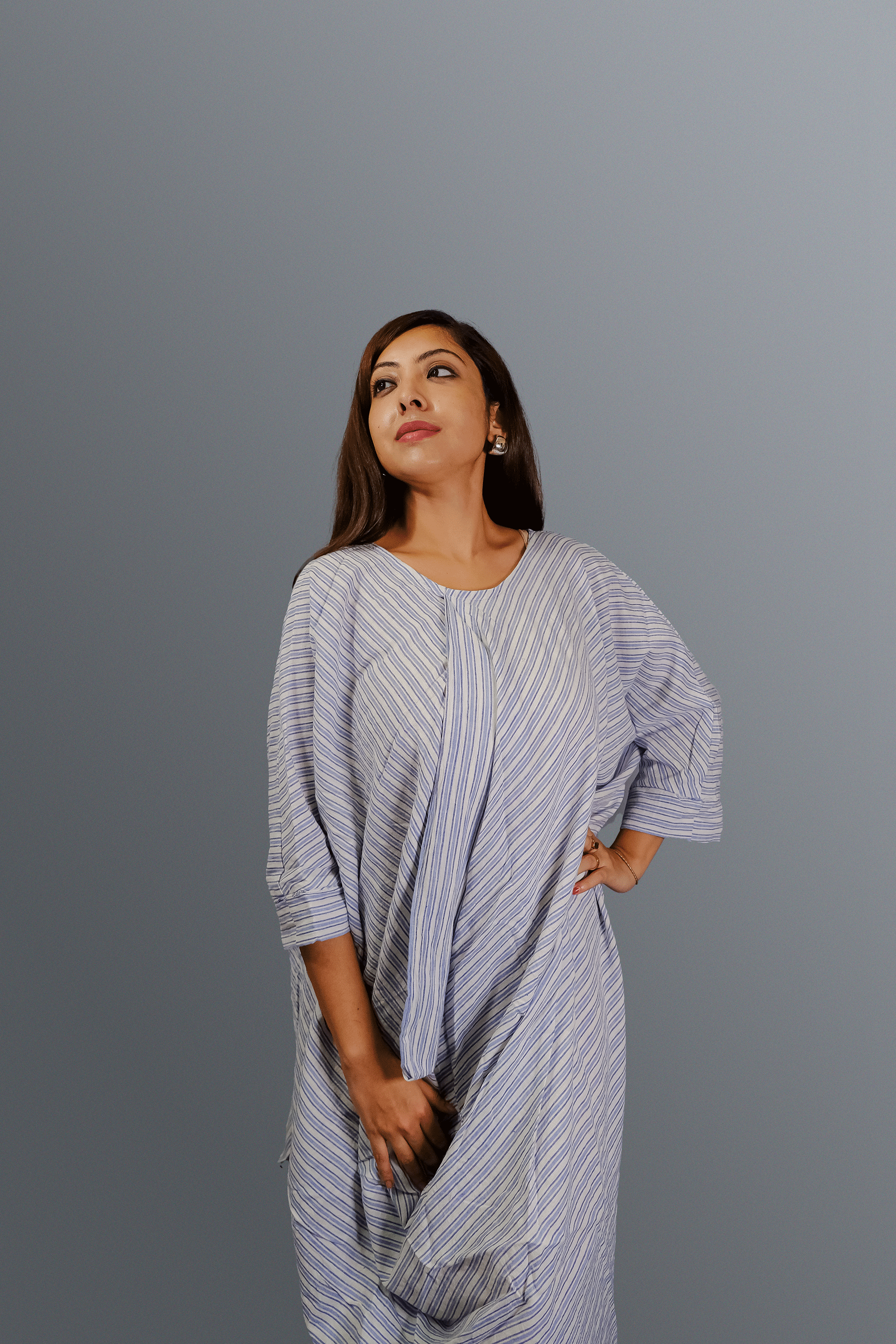 Handspun & handwoven linen striped cotton wrap dress