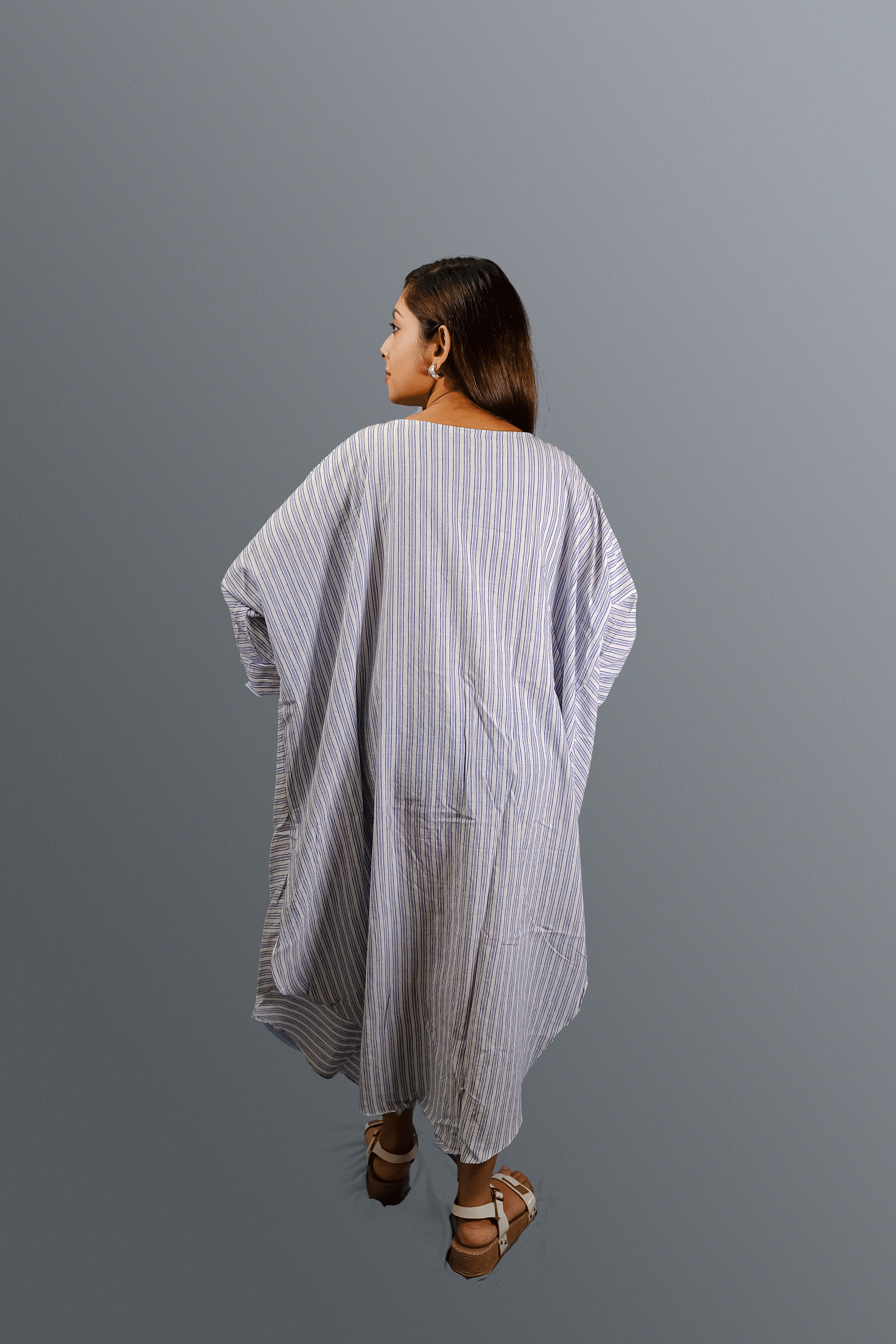 Handspun & handwoven linen striped cotton wrap dress