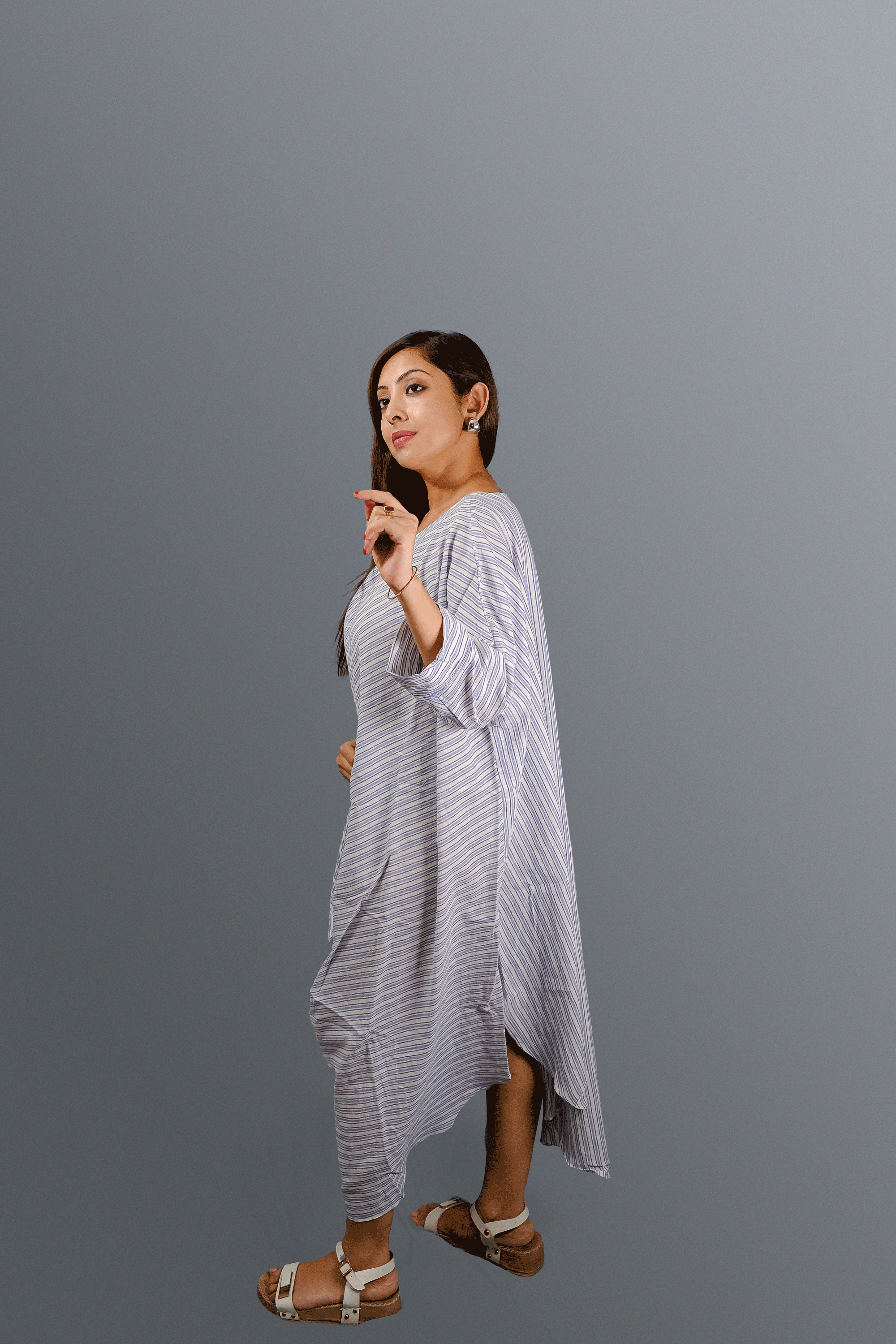 Handspun & handwoven linen striped cotton wrap dress