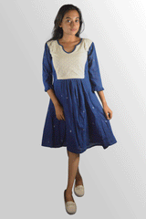 Handwoven Blue Jamdani Dress with Hakoba Yoke