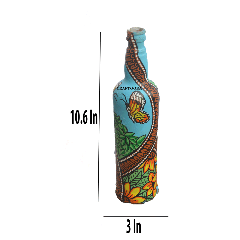 Glass handpainted bottle art – 11.2 inches | Glass handpainted Bottle decor