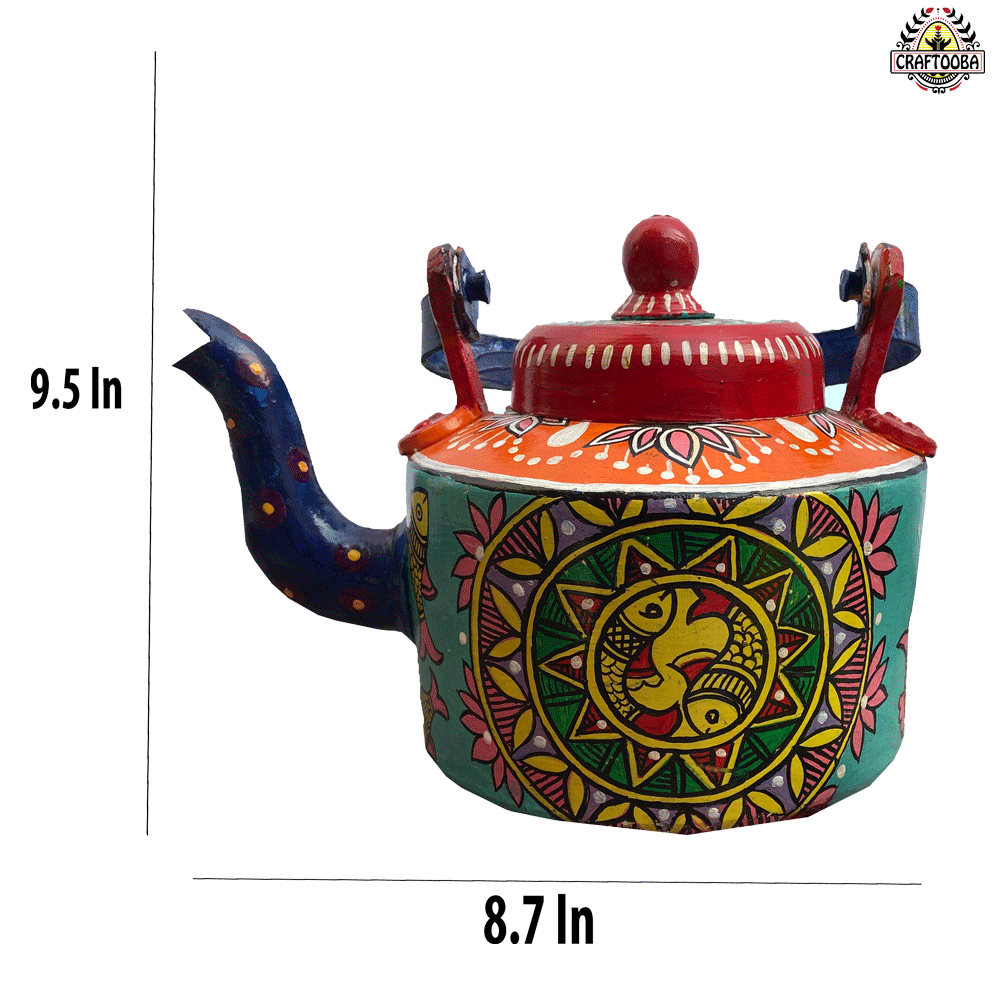 Fish in Madhubani Art Aluminum Kettle - Small