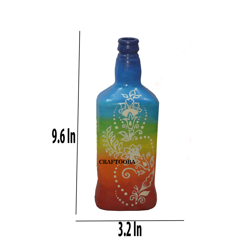 Glass handpainted bottle art – 9.6inches | Glass handpainted Bottle decor