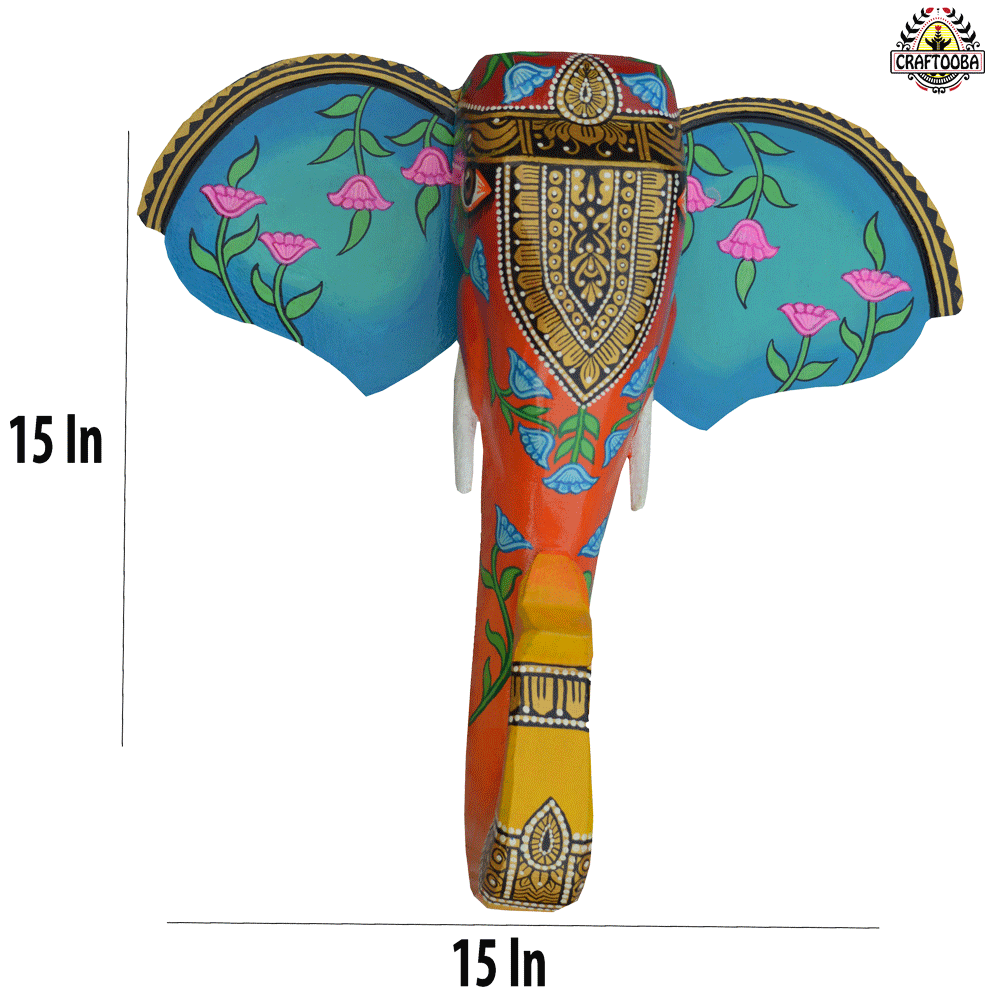 Wooden Hand painted and Hand crafted decorative beautiful Elephant head wall hangings | Wall Decor | Size 15inches