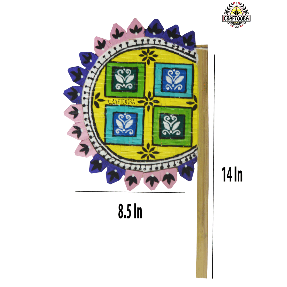 Cane handpainted hatpakha hand fan art – 8.5 inches | Cane handpainted hatpakha hand fan decor