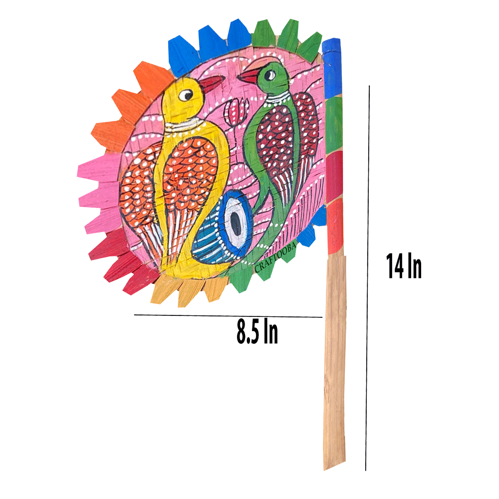 Cane handpainted hatpakha hand fan art – 8.5 inches | Cane handpainted hatpakha hand fan decor