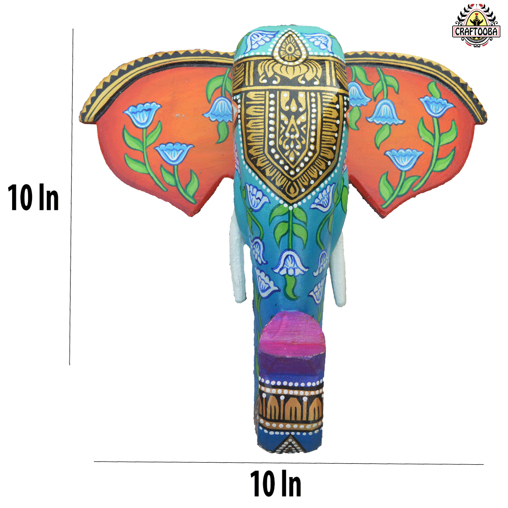 Wooden Hand painted and Hand crafted decorative Elephant head | Wall Decor | Size 10inches