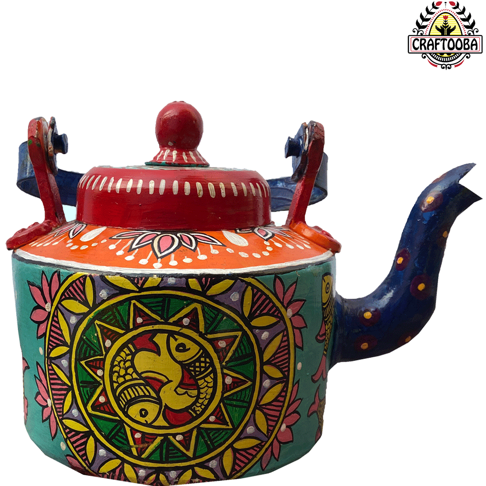 Fish in Madhubani Art Aluminum Kettle - Small