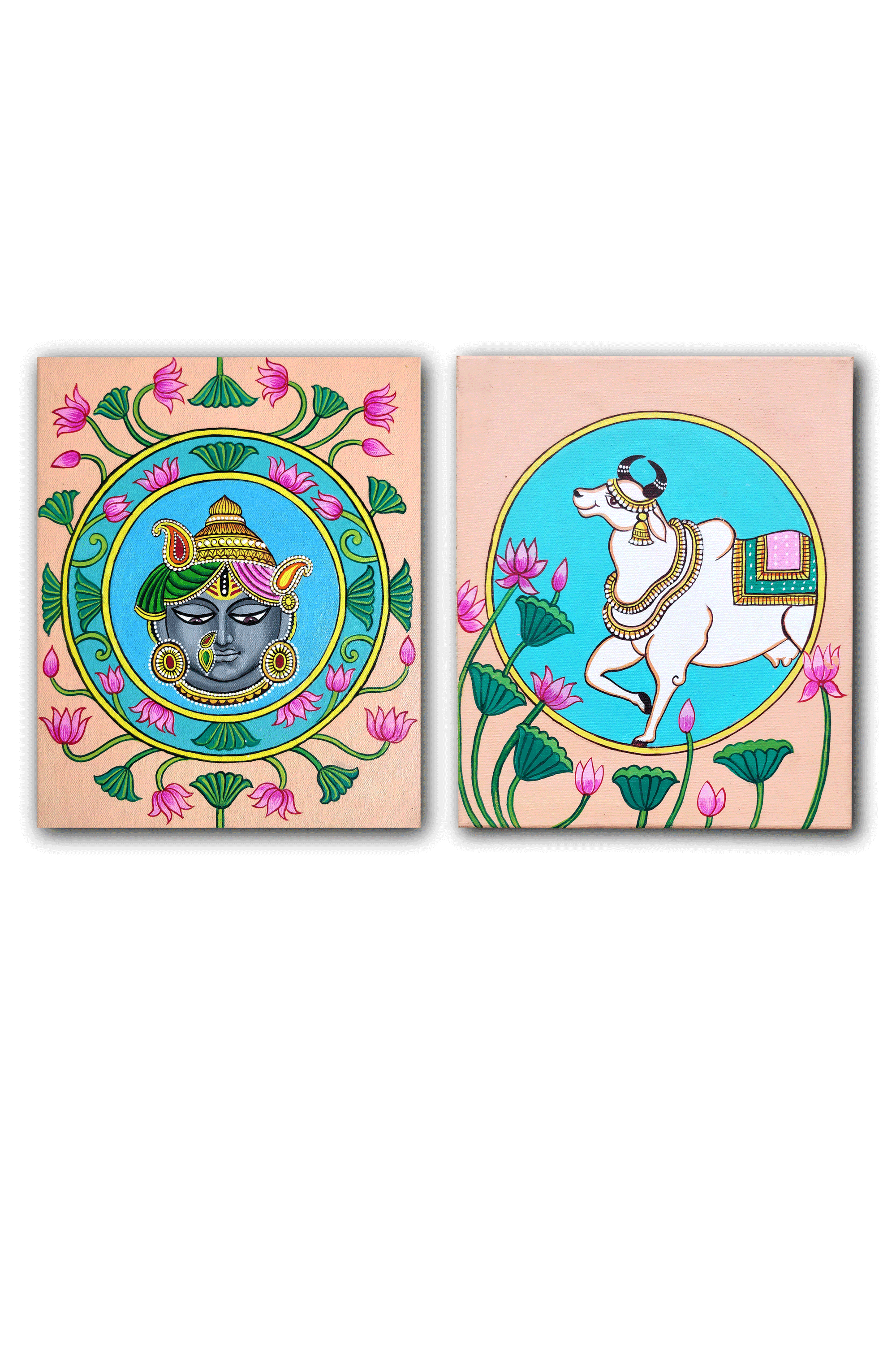 Pichwai Painting On Canvas hand painted -12 Inches (Combo Of 2)